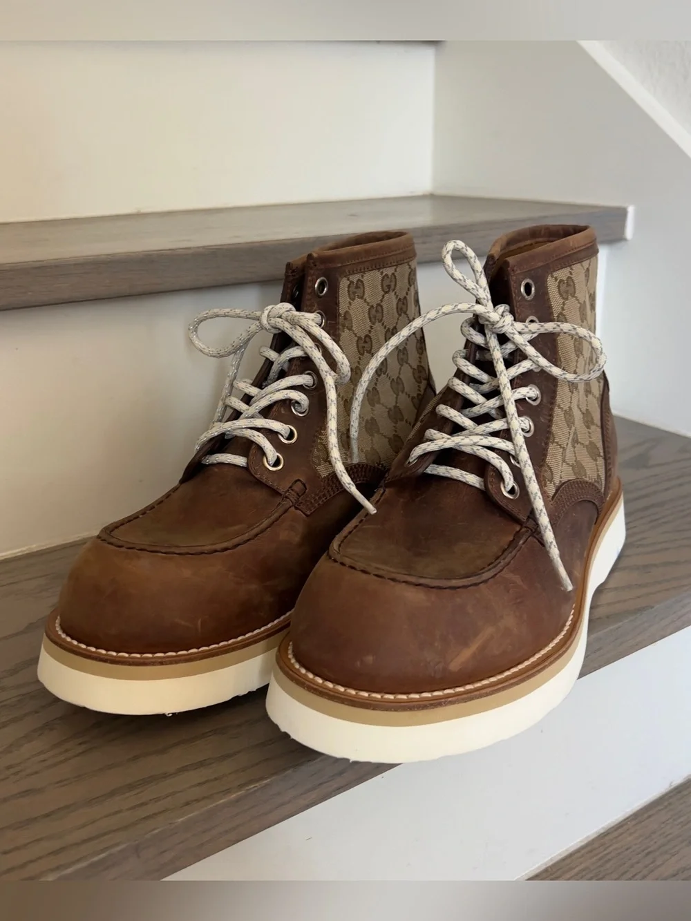 Gucci Mens Ala Boots Shoes in Brown GG Logo